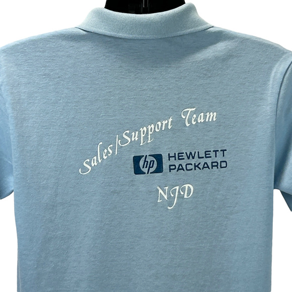 Vintage 80s Hewlett Packard Sales Support Team Polo Shirt Computers Blue L Large - Picture 1 of 8